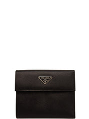 Saffiano Logo Plate Wallet in Black