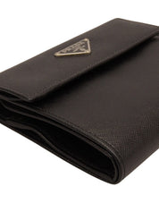 Saffiano Logo Plate Wallet in Black