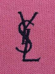 Logo Embroidered Short Sleeve Knit Sweater Pink