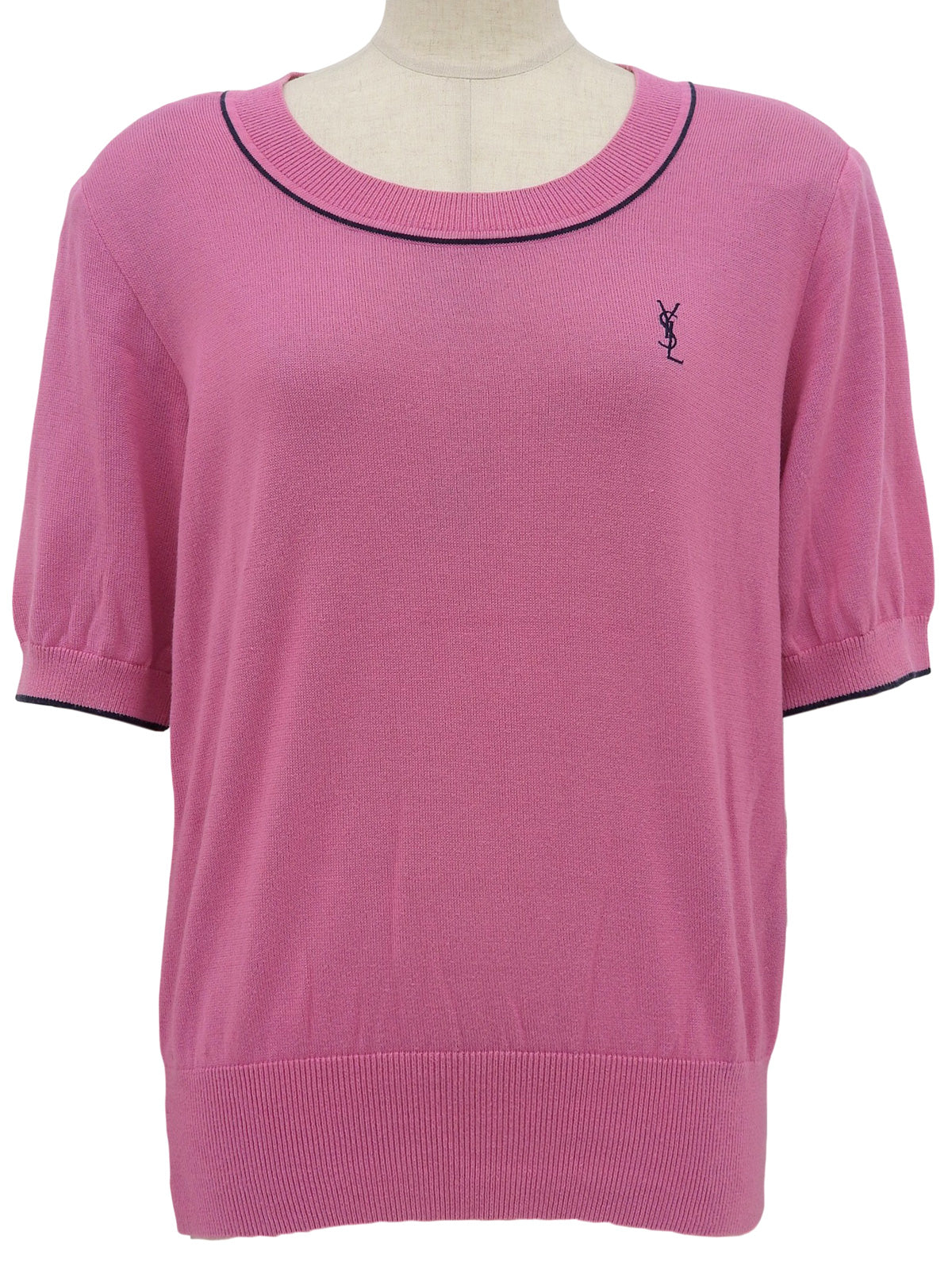 ロゴ刺繍半袖ニットセーター ピンク