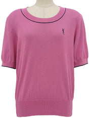 ロゴ刺繍半袖ニットセーター ピンク