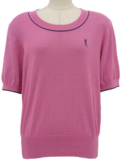 Logo Embroidered Short Sleeve Knit Sweater Pink