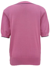 ロゴ刺繍半袖ニットセーター ピンク