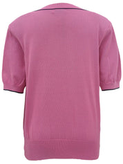 Logo Embroidered Short Sleeve Knit Sweater Pink
