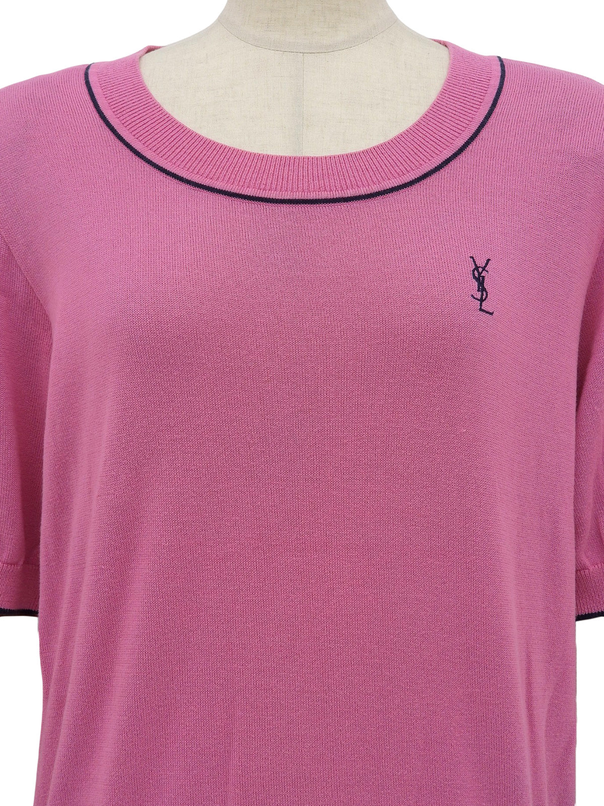 Logo Embroidered Short Sleeve Knit Sweater Pink