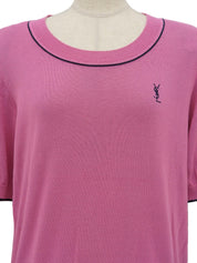 Logo Embroidered Short Sleeve Knit Sweater Pink