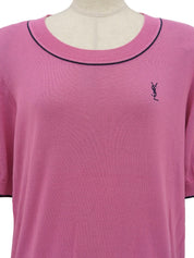 ロゴ刺繍半袖ニットセーター ピンク