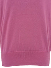Logo Embroidered Short Sleeve Knit Sweater Pink