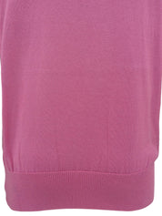Logo Embroidered Short Sleeve Knit Sweater Pink