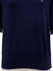 ロゴ刺繍ニット半袖トップス ネイビー/ホワイト