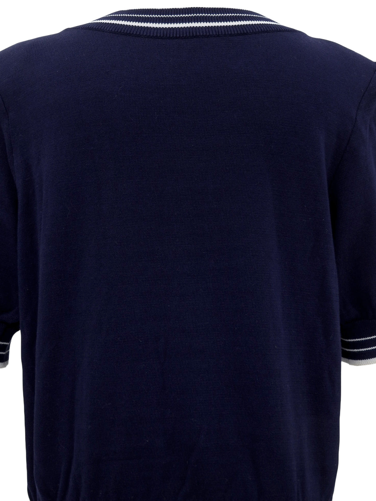 ロゴ刺繍ニット半袖トップス ネイビー/ホワイト