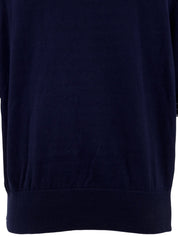 ロゴ刺繍ニット半袖トップス ネイビー/ホワイト