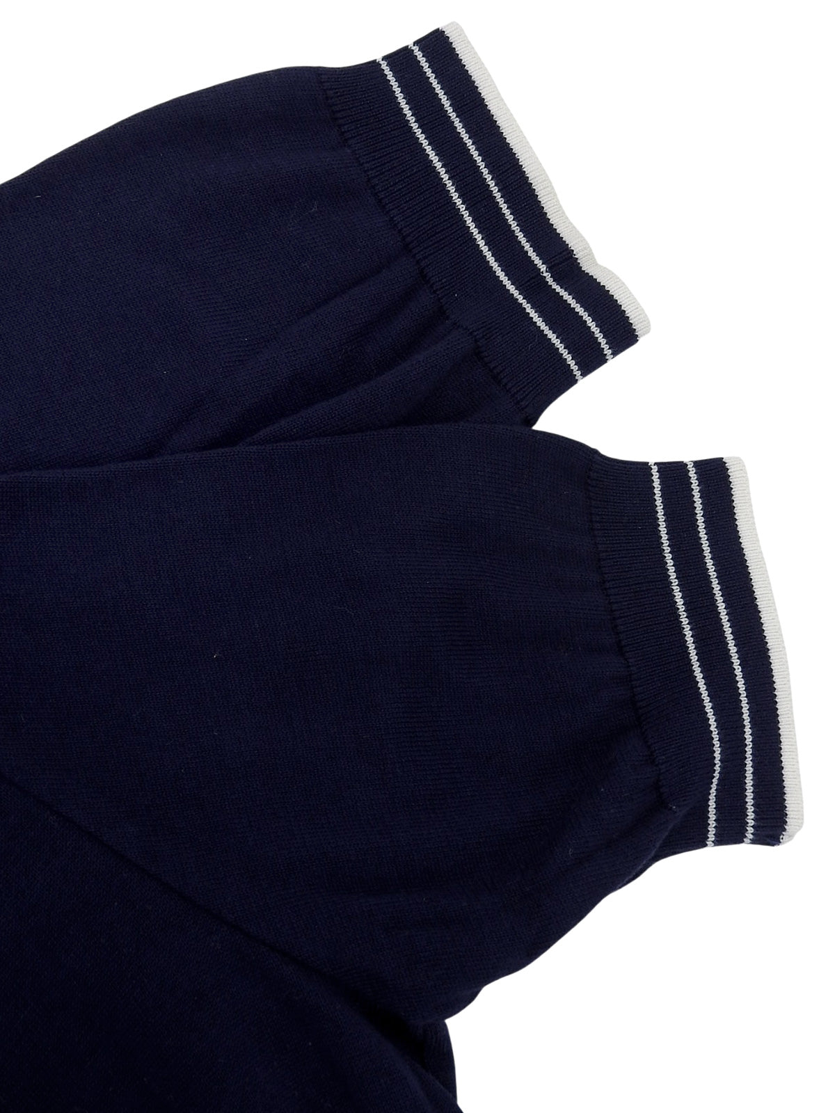 ロゴ刺繍ニット半袖トップス ネイビー/ホワイト