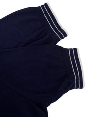 ロゴ刺繍ニット半袖トップス ネイビー/ホワイト