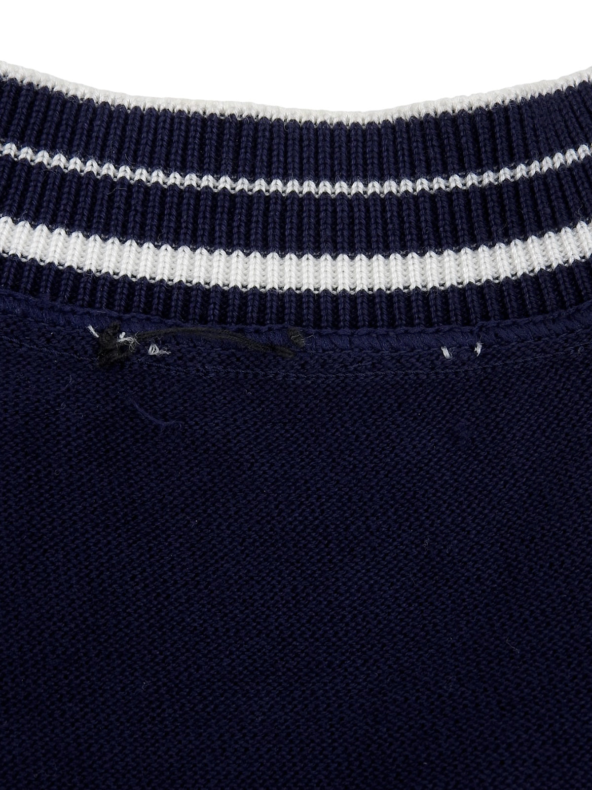 ロゴ刺繍ニット半袖トップス ネイビー/ホワイト