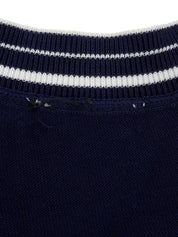 ロゴ刺繍ニット半袖トップス ネイビー/ホワイト