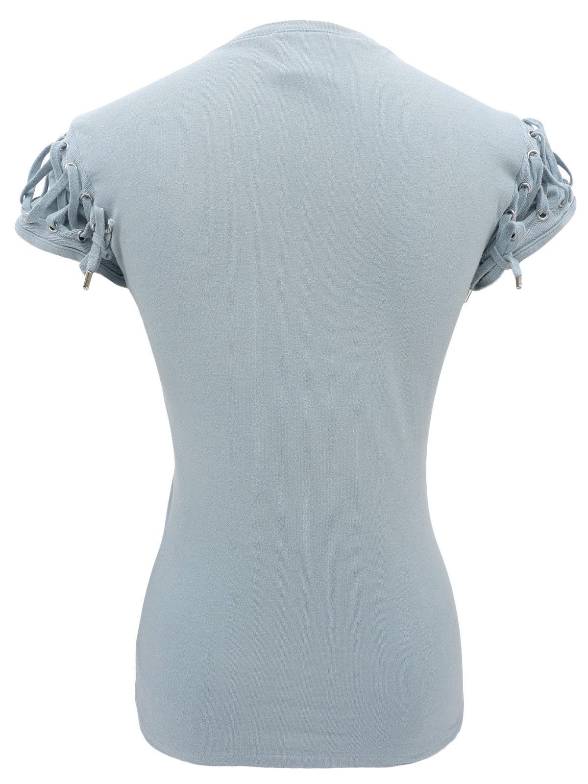 ポケットデザインレースアップ半袖Tシャツ ライトブルー