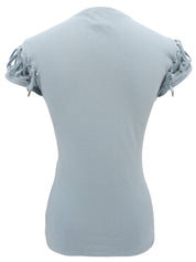 ポケットデザインレースアップ半袖Tシャツ ライトブルー