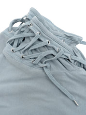 浅蓝色系带短袖T恤，带口袋设计