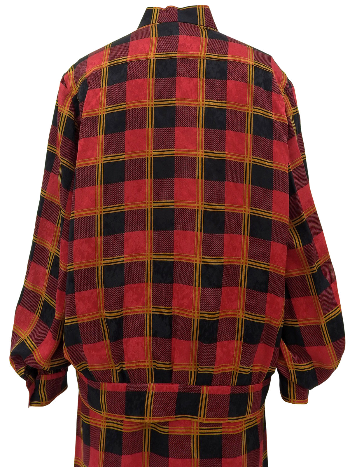 Silk Check Pattern Macadam Button Ribbon Tie Set in Red