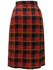 Silk Check Pattern Macadam Button Ribbon Tie Set in Red