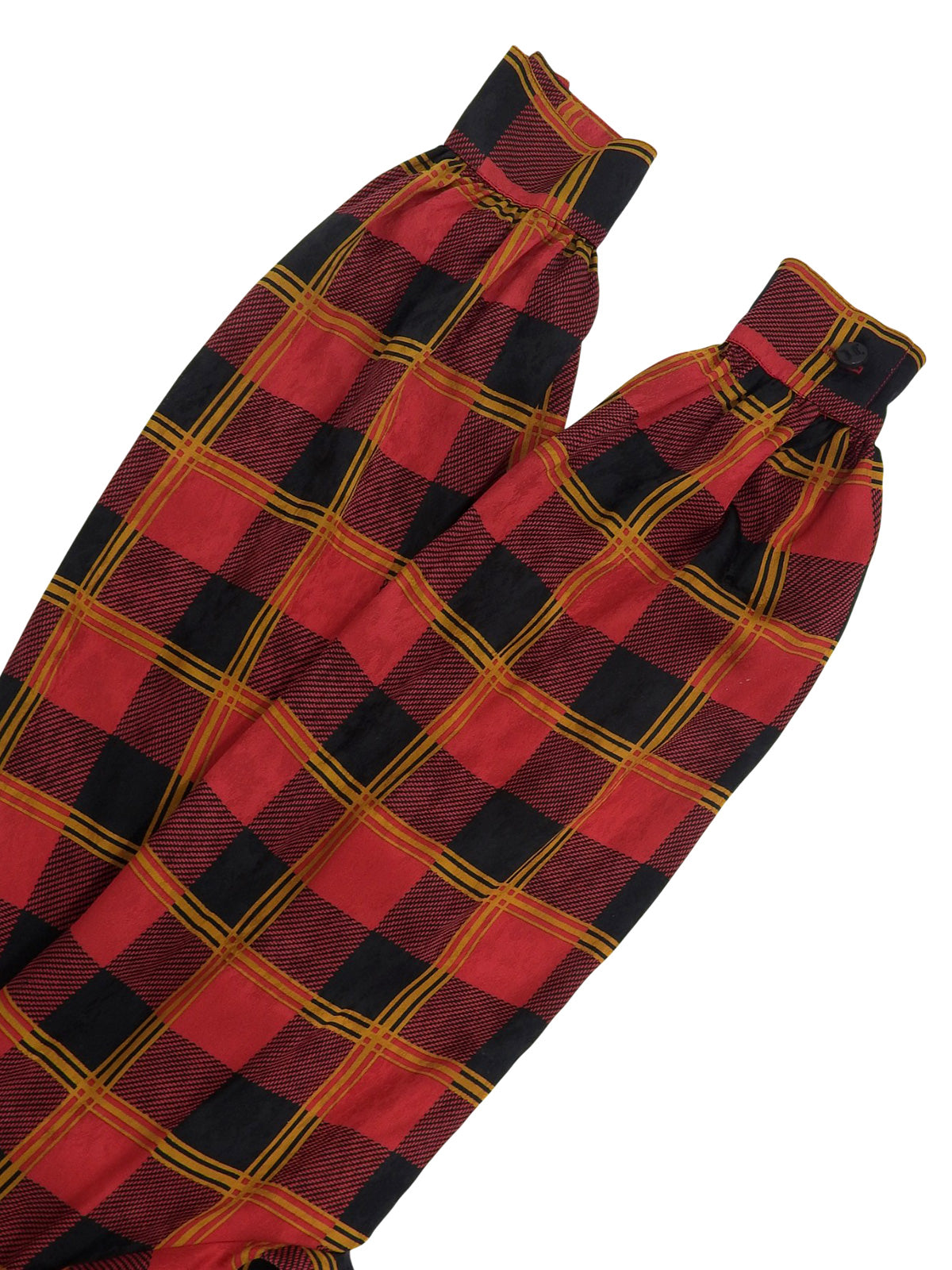 Silk Check Pattern Macadam Button Ribbon Tie Set in Red