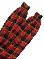 Silk Check Pattern Macadam Button Ribbon Tie Set in Red