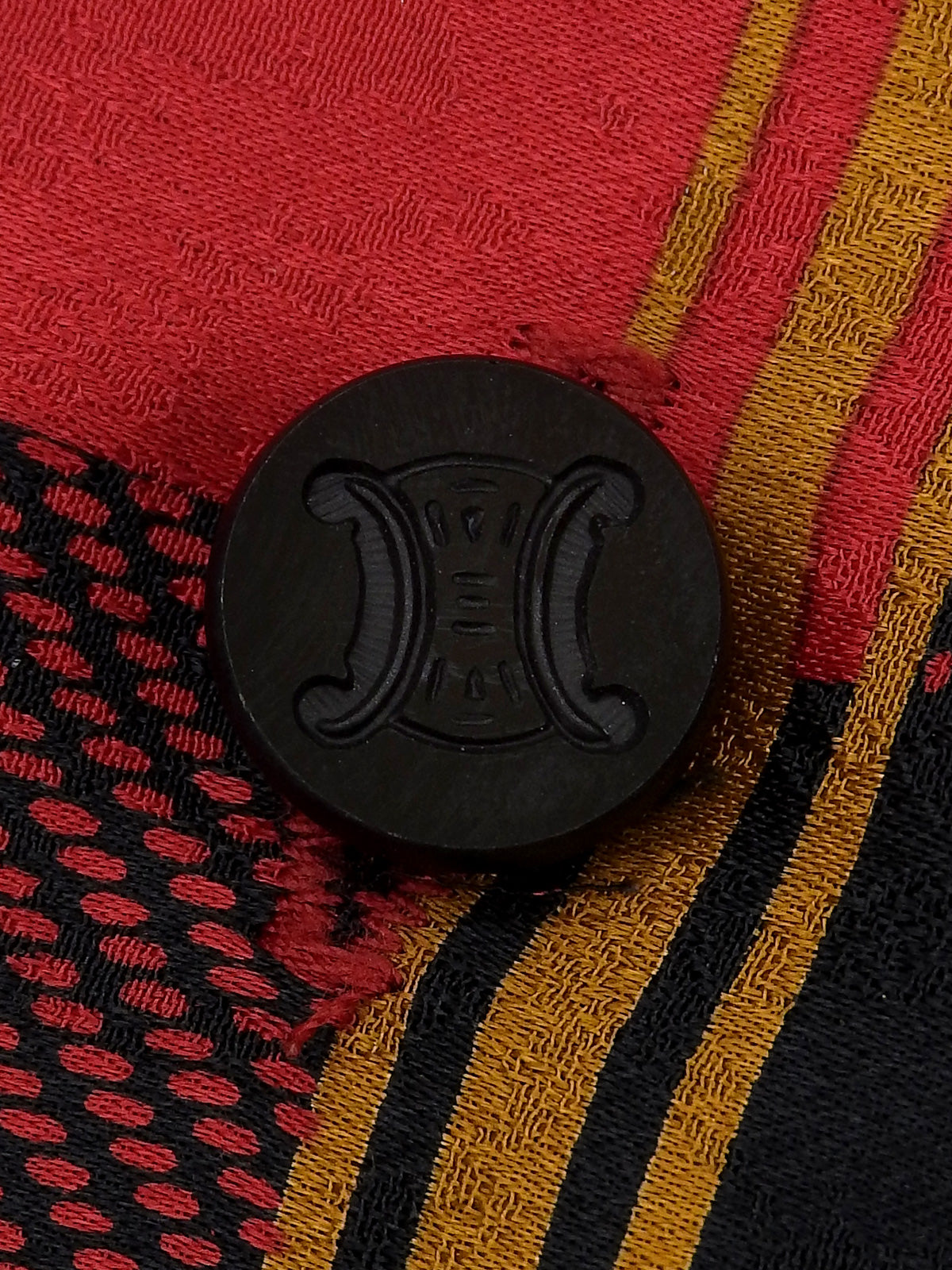 Silk Check Pattern Macadam Button Ribbon Tie Set in Red