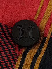 Silk Check Pattern Macadam Button Ribbon Tie Set in Red