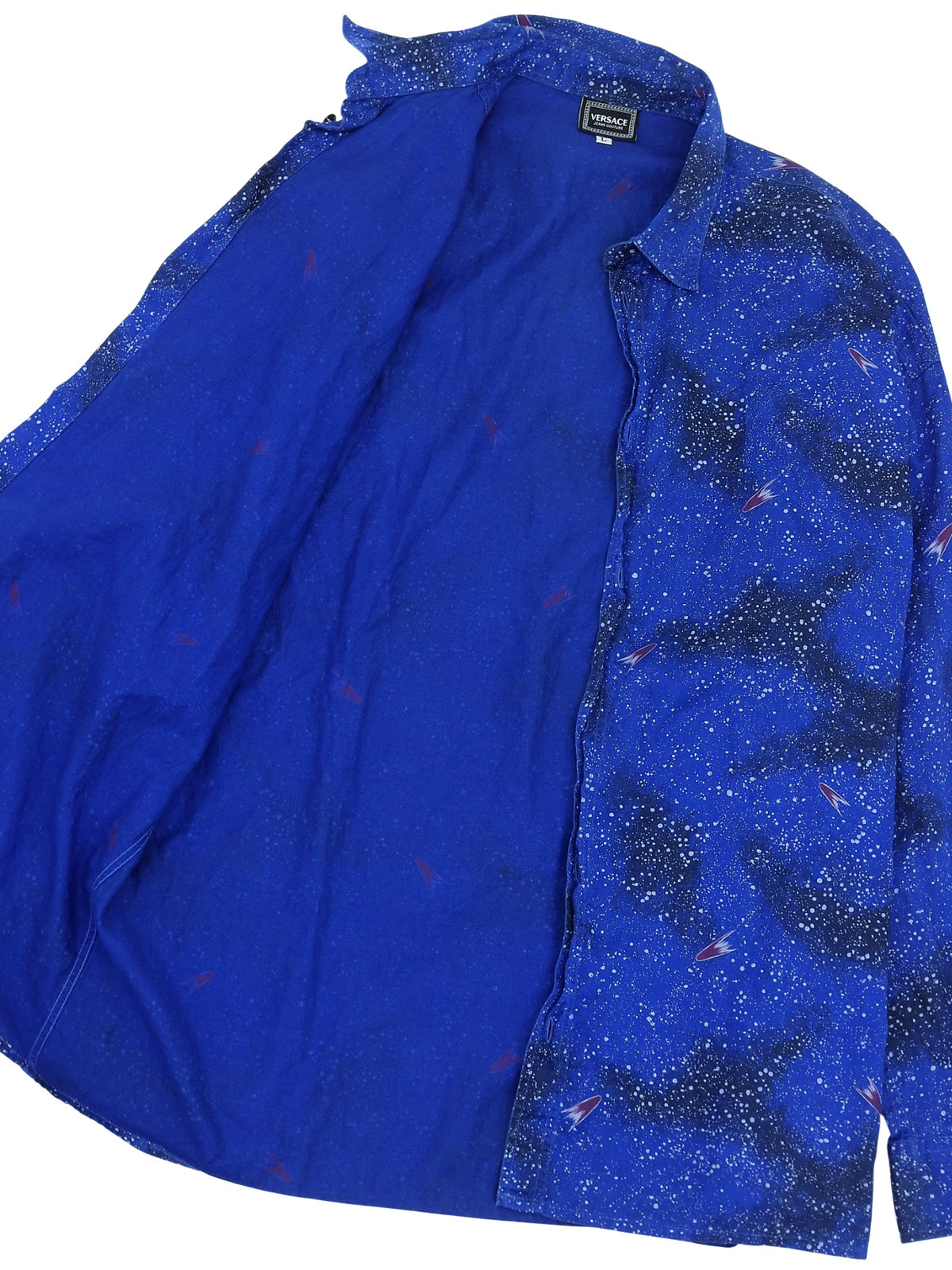 スペースパターンメデューサボタン長袖シャツ ブルー