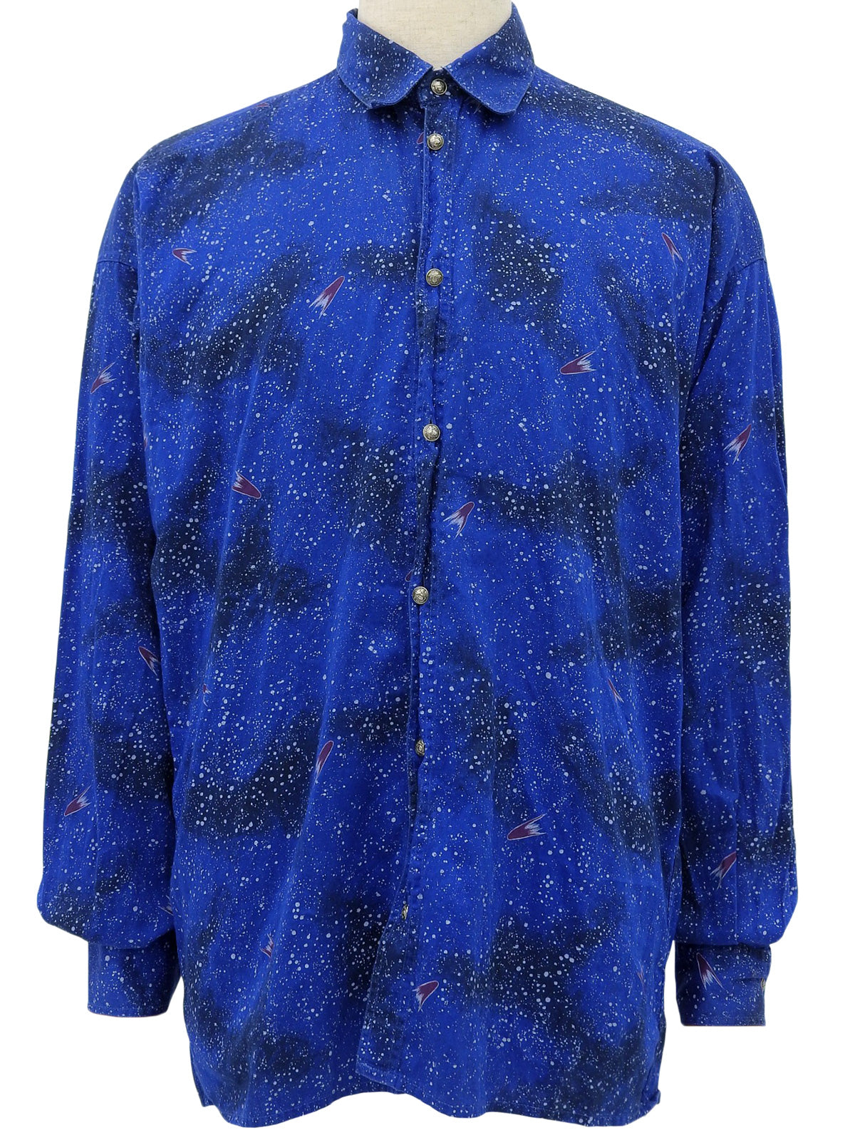 スペースパターンメデューサボタン長袖シャツ ブルー