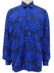 スペースパターンメデューサボタン長袖シャツ ブルー