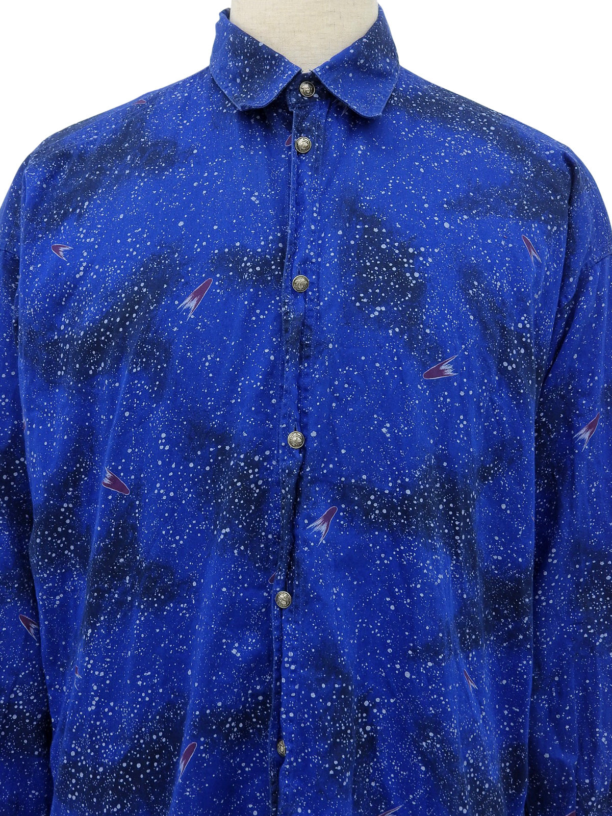 スペースパターンメデューサボタン長袖シャツ ブルー