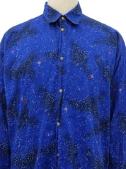 スペースパターンメデューサボタン長袖シャツ ブルー