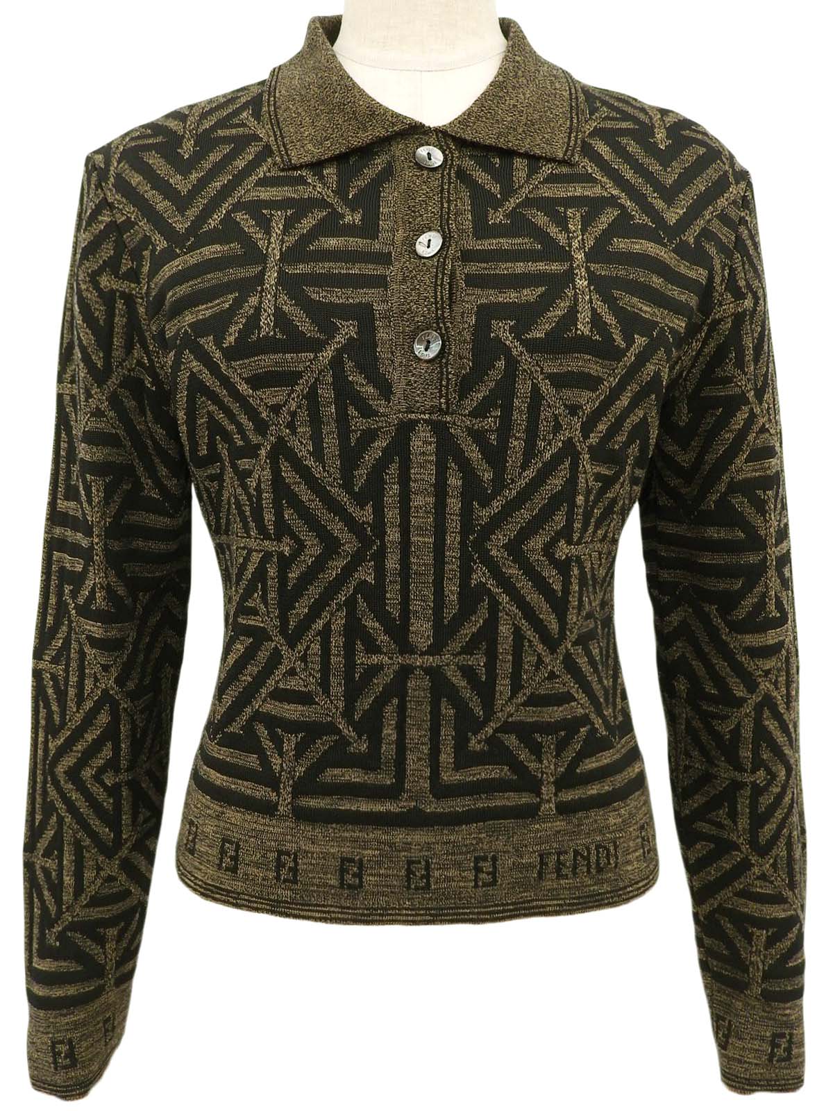 デザインパターンロゴニットポロシャツ ブラウン/ブラック