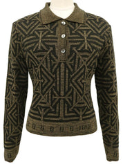 デザインパターンロゴニットポロシャツ ブラウン/ブラック