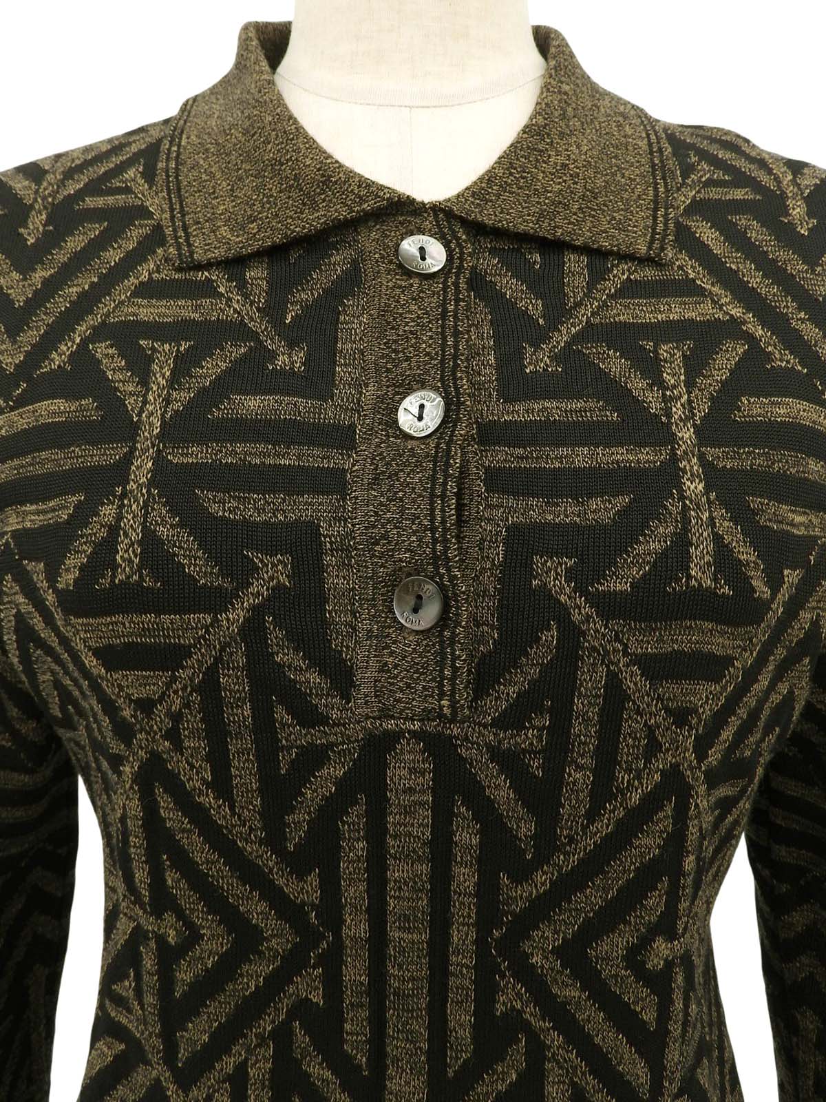 デザインパターンロゴニットポロシャツ ブラウン/ブラック