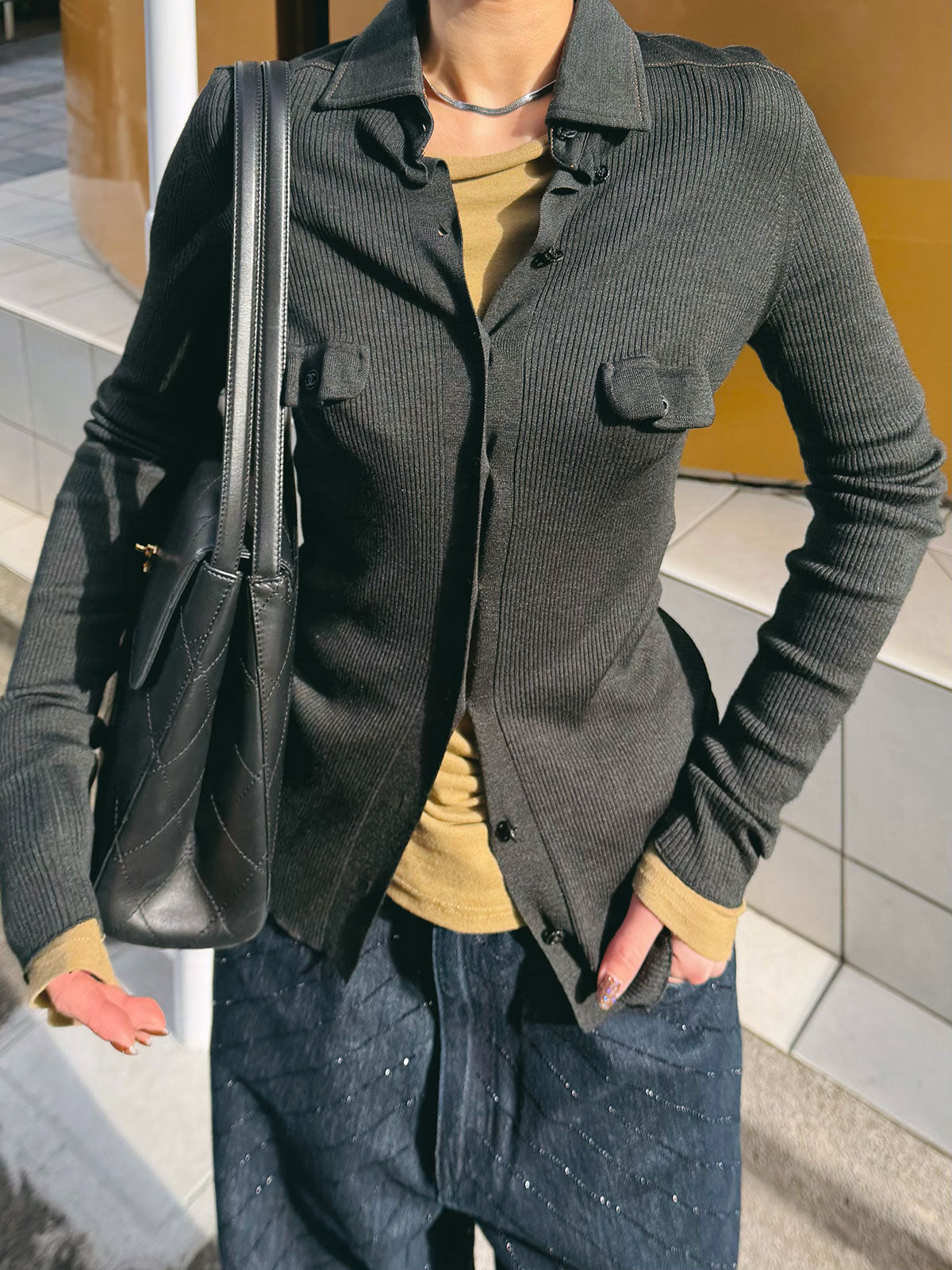 CC Mark Button Knit Cardigan Gray