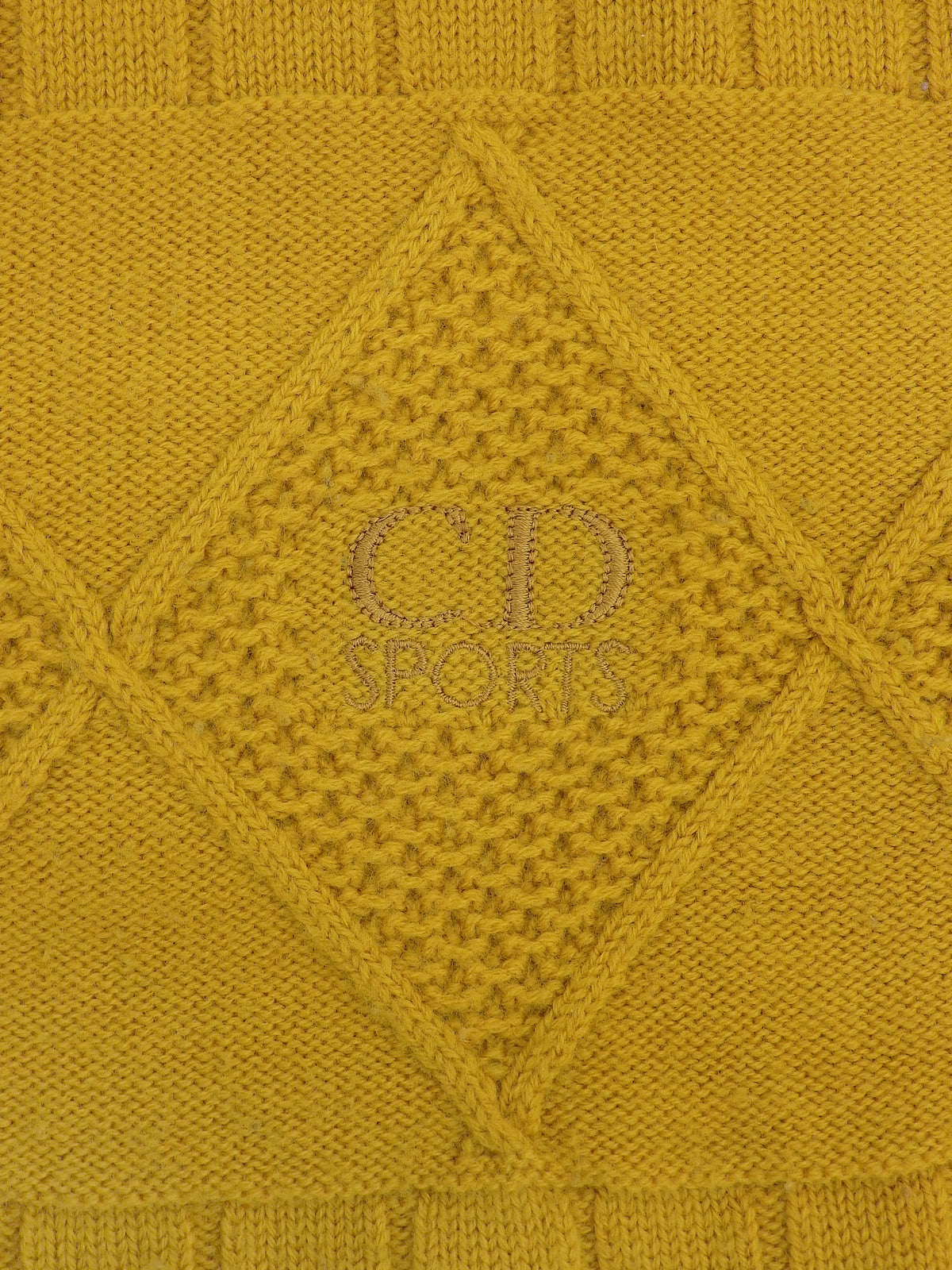 ロゴ刺繍デザインパターンニットセーター #M イエロー