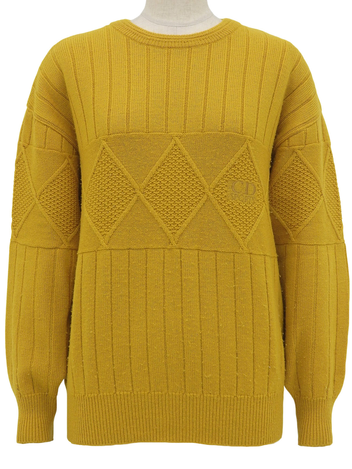 ロゴ刺繍デザインパターンニットセーター イエロー