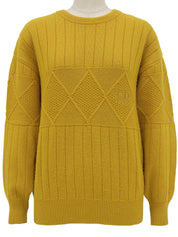 ロゴ刺繍デザインパターンニットセーター イエロー