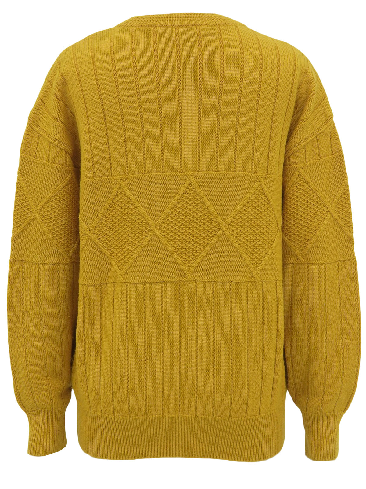 ロゴ刺繍デザインパターンニットセーター イエロー