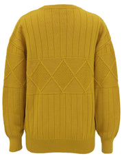 ロゴ刺繍デザインパターンニットセーター イエロー