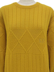 ロゴ刺繍デザインパターンニットセーター イエロー