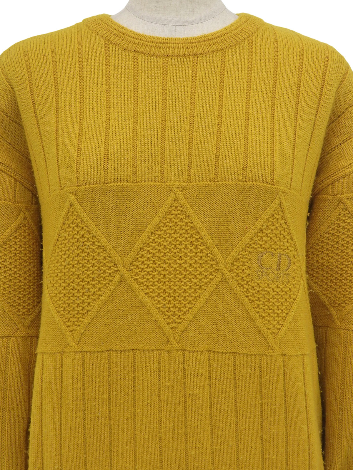 ロゴ刺繍デザインパターンニットセーター イエロー