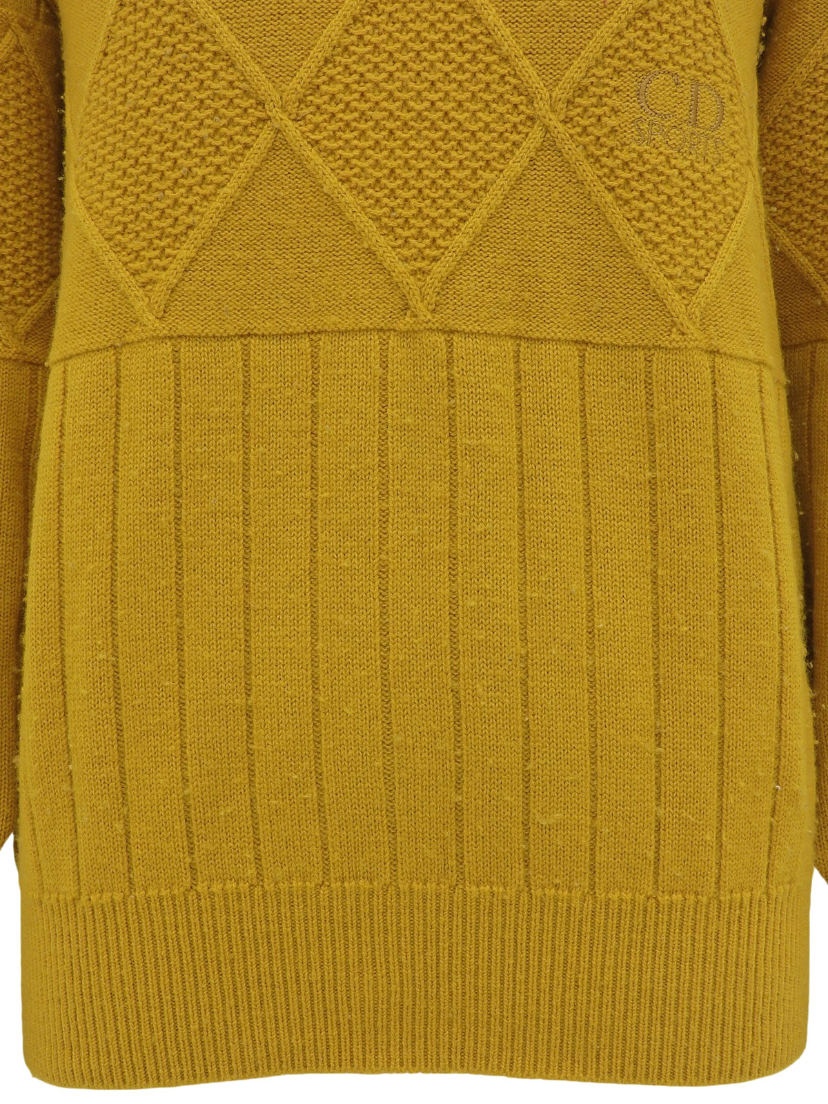 ロゴ刺繍デザインパターンニットセーター イエロー