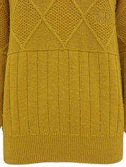 ロゴ刺繍デザインパターンニットセーター イエロー
