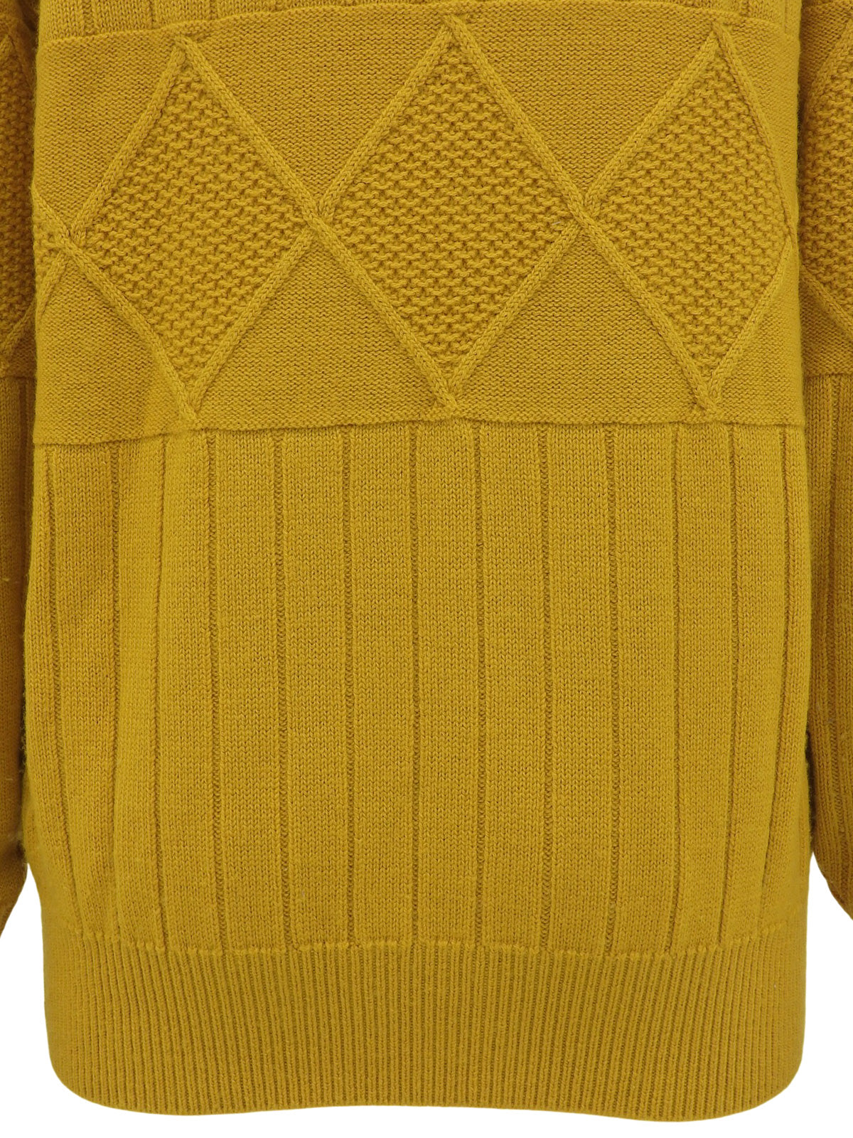 ロゴ刺繍デザインパターンニットセーター イエロー