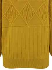 ロゴ刺繍デザインパターンニットセーター イエロー