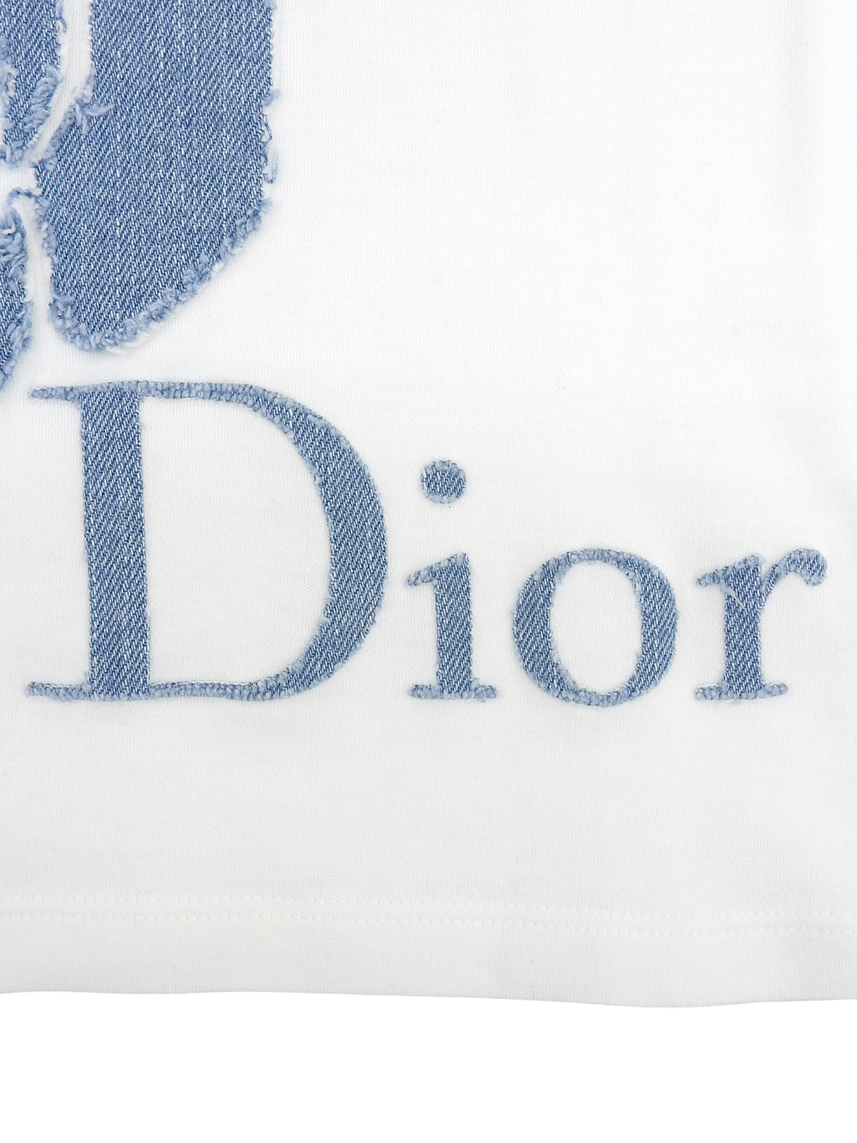 デニムローズロゴパッチワーク半袖Tシャツ ホワイト/ブルー